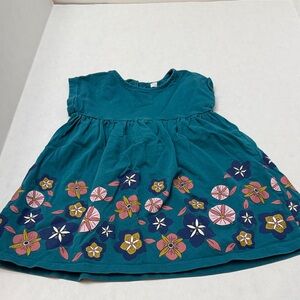 Tea Collection Teal Dress with Pink and Blue Floral Pattern